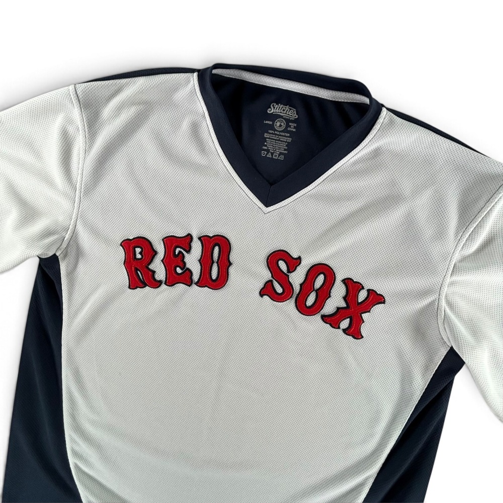 Boston Red Sox Stitches Jersey Mens Large MLB Embroidered Mesh V Neck Shirt